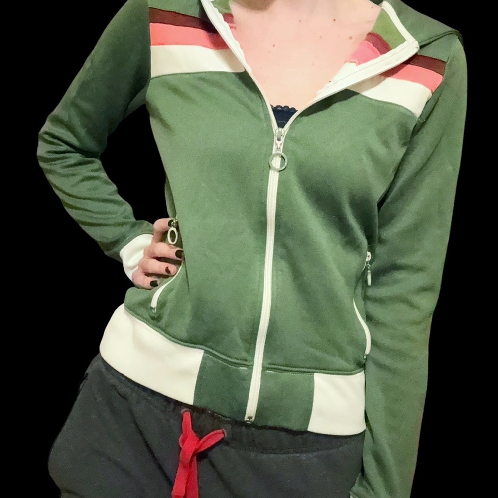 Vintage Hollister Y2K Green Pink Striped Track Jacket S